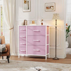 DWVO Dresser for Bedroom, 7 Drawers Fabric Dresser, Organizer Unit for Living Room, Hallway, Closets - Sturdy Steel Frame, Wooden Top & Easy Pull Fabric Bins, Pink - color: Pink, style: 7-Drawer