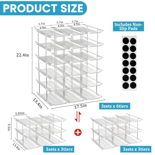 Can Organizer for Pantry, 6 Tier Canned Food Goods Storage Organizer, Clear Soda Can Organizer for Refrigerator Stackable Can Dispenser Rack Holders for Pantry Cabinet Fridge Countertop, Holds 72 Cans - size: 6tier×3sets