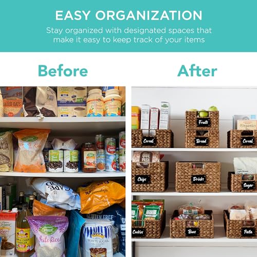 Best Choice Products Set of 4 9x12in Water Hyacinth Pantry Baskets, Woven Organizers w/Chalkboard Label, Chalk Marker - Chestnut - color: Chestnut, size: 9x12x5in