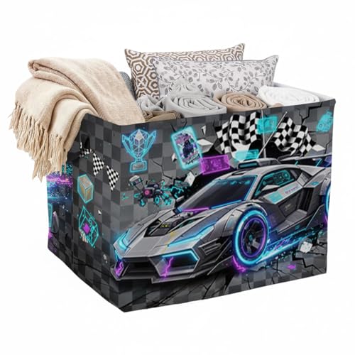 56L Cyberpunk Car Laundry Basket Clothes Hamper with Handles,Foldable Blanket Storage Large Laundry Hamper with Waterproof PE,Toy Storage Bin Organizer,Cube Clothes Organizer,Home Decor - color: Cyberpunk Car