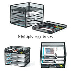 SETTFRFE 4 Tier Mesh Paper Letter Tray,Desk File Organizer with A Sliding Drawer,Office Supplies Desk Organizer for Home Office,Black.