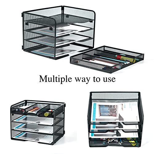 SETTFRFE 4 Tier Mesh Paper Letter Tray,Desk File Organizer with A Sliding Drawer,Office Supplies Desk Organizer for Home Office,Black.
