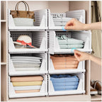 8 Pack Stackable Closet Storage Basket - Stackable Storage Bins, Multifunctional & Foldable Closet Organizer Waterproof, Wardrobe Cupboard Space-Saving Hat Storage Drawer Organizer, White - size: 8 Pack White