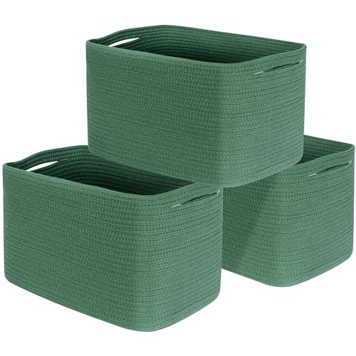 MINTWOOD Design 3-Pack Decorative Woven Storage Baskets for Shelves, Cube Bin Box for Organizing Books, Shoes, Dog Toys, Pantry Closet and Living Room Organizer, Forest Green - color: Forest Green