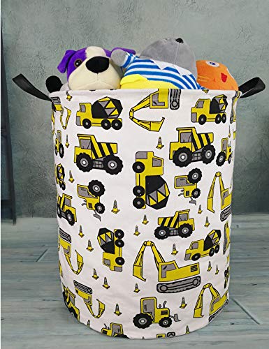 KUNRO Kids Laundry Hamper Clothes Gift Basket Storage Laundry Baskets Organizer Bin with Handles for Nursery Room (Excavator) - color: Excavator
