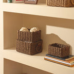 LA JOLIE MUSE Woven Storage Baskets, Recycled Paper Rope Bin Organizer Divider for Cupboards Drawer Closet Shelf Dresser, Set of 3 (Brown) - color: Brown