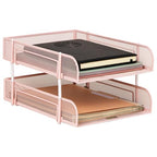 Mind Reader Stackable Paper Tray, Desktop Organizer, File Storage, Office, Metal Mesh, 2 Pcs, Pink - color: Pink