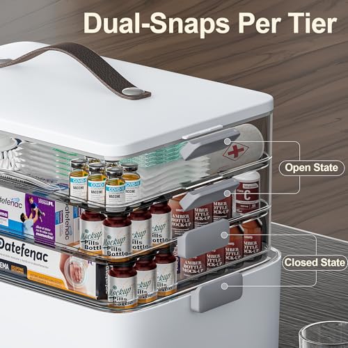 CTIME 4-Tier XL Medicine Organizer - Portable Medicine Cabinet with Leather Handle, Empty First Aid Kit for Home Organization Must, School, Dormitory, Travel, RV, Dorm, Ideal Elderly Gift - size: Extra Large 4-Tier