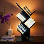 Godferyxin Tree Bookshelf with Liting,Small Bookshelf LED and Desktop Book Shelf Light for Office, Home or School Mini Bookcase for Wood Displaying Books, CDs, Magazines Wood Shelf Rack - color: 5tier-bookshelf Liting Black