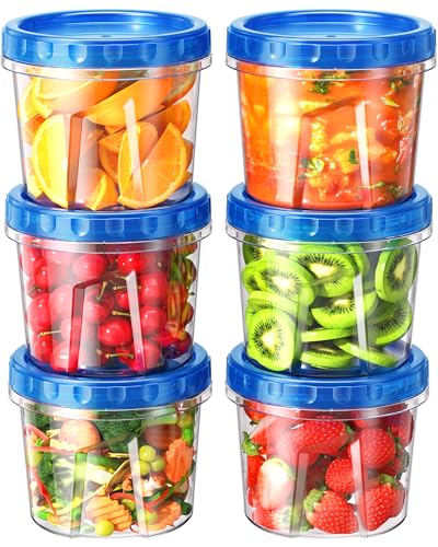 BiuLeon 6 Pack-24 oz Freezer Storage Containers, Plastic Food Storage Containers with Twist Top Lids, BPA Free and Reusable Soup Containers with Lids, Leakproof/Microwave/Dishwasher Safe - color: 6Pack-24oz