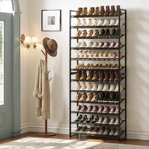 Nunsino Shoe Rack,12 Tier Metal Shoe Organizer,Max Holds 60 Pairs,Heavy Duty Shoes Shelf for Garage, Entryway, Closet,Black - color: Black, size: 12 Tier