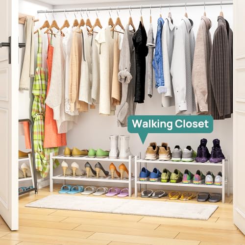 viewcare White Shoe Rack for Entryway, 2 Tier Shoe Organizer for Hallway Closet, Bamboo Wood Shoe Racks for Indoor Outdoor (White, 2-Tier) - color: White, size: 2-Tier
