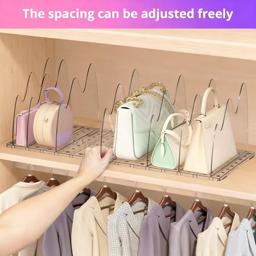 ANTOWIN 2 Pack Clear Purse Organizers for Closet, Adjustable Shelf Divider, Handbag Separators Storage Organizer, Shelf Divider in Bedroom, Office, Kitchen - size: Peak shape