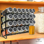 Spice Jar Rack with KEEP – 4-Tier Organizer with 28 Empty Bottles, 180 Waterproof Labels (55 Blanks), Funnel &Screws | Space-Saving Spice Storage Set for Kitchen Counter or Cabinet