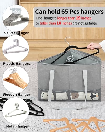 2 Pack Rigid Hanger Organizer, Triangle Storage Bin with Lid, Hanger Holder Stand for Space Saving, Clothes Organizer Stacker for Closet Laundry Rooms - color: Gray