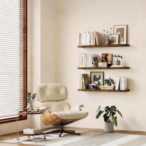 BAYKA Floating Shelves Set of 2, 22.5 inches Farmhouse Rustic Wood Wall Mounted Shelves for Bathroom, Bedroom, Living Room or Kitchen, Hanging Shelf Decor Book with 22lbs Capacity, Rustic Brown - color: B. Rustic Brown - Americana Farmhouse Style, size: 2