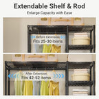 VIPEK X2 Expandable Reach-in Closet Racks Adjustable from 3'3" to 4'8" Portable Open Walk-in Closet Rack System with Flexible Shelves and Hanger Rods Clothing Rack for Hanging Clothes, Black - color: Black