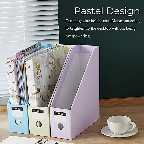 Y YOMA Cardboard File Magazine Holder, Pastel Color, 6 Pack Desktop Binder Holder with Labels Vertical File Storage Foldable Organizer Box, for Office Classroom Home Workspace - size: 6 Pack
