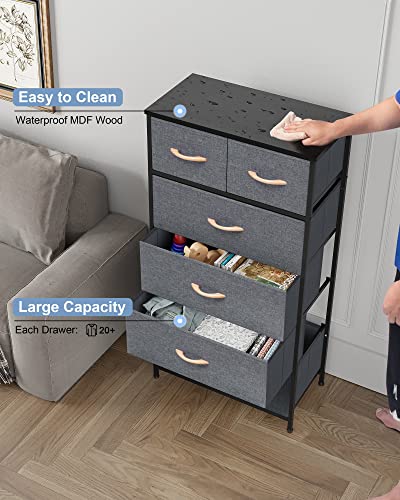Crestlive Products Vertical Dresser Storage Tower - Sturdy Steel Frame, Wood Top, Easy Pull Fabric Bins, Wood Handles - Organizer Unit for Bedroom, Hallway, Entryway, Closets - 6 Drawers (Gray) - color: Grey, style: 6 Drawers