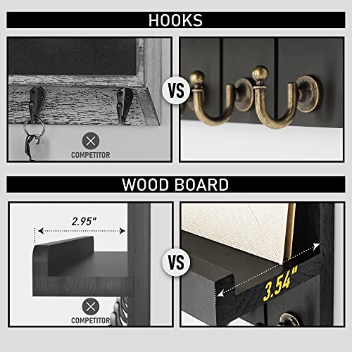 Rebee Vision Farmhouse Key Holder Wall Mount - Modern Key Holder for Living Room and Mail Organizer with Shelf & Hooks for Apartment Essentials - Home Decor Aesthetic (Black, 3.54"D x 10"W x 7.28"H) - color: Black, size: 10 Inch
