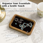Walnut Wood Serving Tray with Velvet Liner – Decorative Valet Catchall Organizer for Desk, Nightstand & Entryway | Jewelry, Keys & Accessories Holder