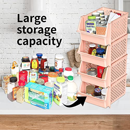 TidyFriend Stackable Storage Bins for Pantry, 4 Pack Stackable Bins For Organizing Food, Kitchen, and Bathroom Essentials (Cream) - color: Cream, size: 4 Pack