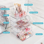 Vtopmart 3 Tier Clear Makeup Organizer with Drawer, Cosmetic Storage for Dresser Countertop and Bathroom Vanity, Beauty Holder for Lipstick Brush Skincare - style: 3 Tier
