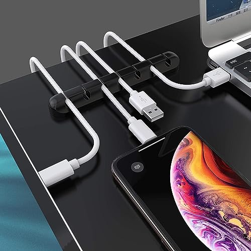 SOULWIT Cable Holder Clips, 3-Pack Cable Management Cord Organizer Clips Silicone Self Adhesive for Desktop USB Charging Cable Nightstand Power Cord Mouse Cable Wire PC Office Home - color: 357-Slot-Black, size: 753-Slot