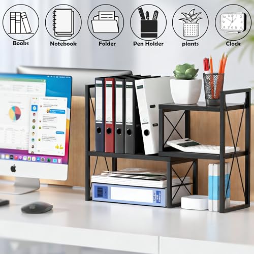 Desktop Shelf Organizer, Small Bookshelf for Office, Wood Shelves, Office Organization and Storage (Black) - color: Black