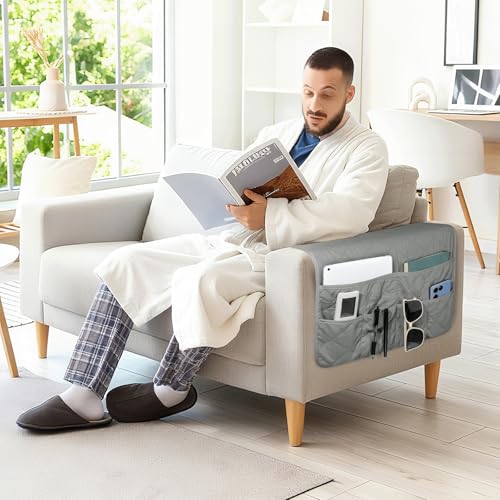 Remote Control Holder for Recliner,Non Slip Armchair Caddy,Sofa Armrest Storage Organizer for Recliner Couch With 6 Pockets for TV Remote,Cell Phone,Magazine - color: Grey