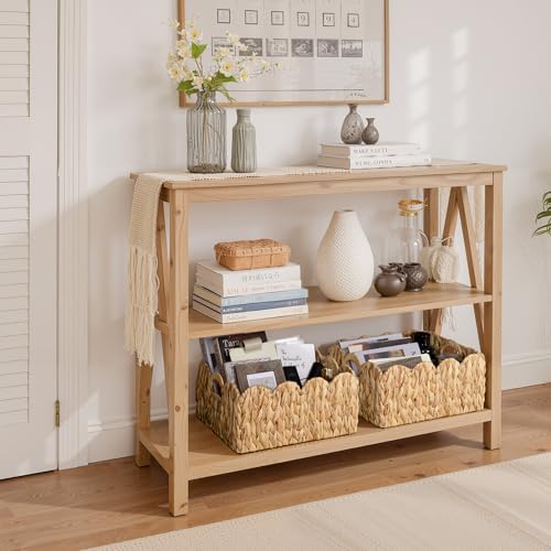StorageWorks Scalloped Water Hyacinth Baskets, Hand-woven Rattan Baskets with Built-in Handles, Cute Baby Basket for Nursery, Basket for Organizing and Decor, 15"L x 11"W x 6¾"H - color: Water Hyacinth(Natural), size: 15"L x 11"W x 6¾"H