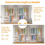 Higeego H11 Heavy Duty Garment Rack, Clothing Rack for Hanging Clothes, Extra Large Closet, Freestanding Wardrobe Closet Organizer and Storage with Hanger Rods, Extendable from 7.8 to 10.8 ft, White - color: White, style: 5 Row