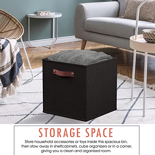 Ornavo Home 11 x 11 Storage Cube Bins, Foldable Collapsible Fabric Storage Bins Box Linen Shelf Basket Cube Organizer for Closet with Leather Handles, 6 Pack, Black - color: Black, size: Cube - 11 x 11 x 11
