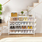 OYREL 5 Tier Shoe Organizer, 33.3in Wide x 11.2in Deep x 35.6in Tall, Black Metal and Plastic Shoe Rack with Side Bag, Holds 20-25 Pairs of Shoes - color: White, size: 5 Tier
