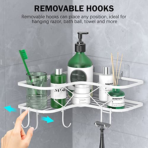 Shower Caddy, 2 Pack Corner Organizer Shelf, Rustproof Wall Mount Shower Storage Rack, No Drilling, 40 lbs Capacity (Glossy White) - color: Glossy White