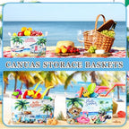Geelin 3 Pcs Beach Baskets Summer Storage Basket for Gifts Collapsible Waterproof Canvas Cute Storage Bin Organizer with Handles for Book Closet Shelf Nursery Decor - style: Beach