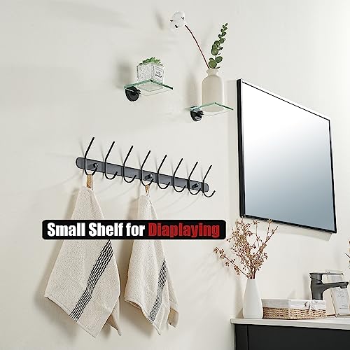 JQK Small Floating Glass Shelves Black, 4 Inch Display Ledges for Wall, Mini Decor, Living Room Bedroom Bathroom, Tempered Glass Shower Storage, 2 Pack, TGS101L4-PB-P2 - color: Black, size: 4 Inch (2 Pack)