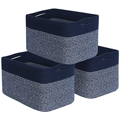 MINTWOOD Design 3-Pack Storage Baskets for Shelves, Playroom and Classroom, Book Basket, Decorative Storage Cube Bins, Woven Closet Organizers, Pantry and Shoe Organizer, Navy Blue - color: Navy Blue