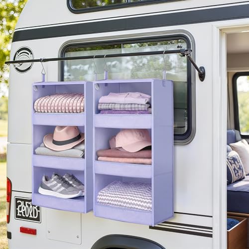 GRANNY SAYS 3 Shelf Hanging Closet Organizers and Storage, Collapsible Closet Storage Organizer with 2 Metal Hooks, Leak-Proof Hanging Shelves for Closet, Dorm Room, Nursery, 2 Pack, Purple - color: 3-shelf Purple, size: 2-Pack