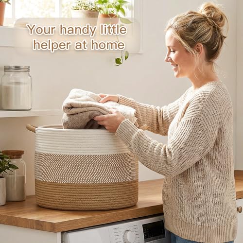 Artfeel 70L Large Cotton Rope Basket, Decorative Woven Blanket Storage for Living Room, Boho Toy Storage & Toy Box for Kids, Versatile Laundry Basket & Nursery Hamper for Blankets(Brown) - color: Brown, size: 70L