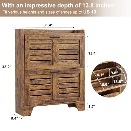 IDEALHOSUE Shoe Cabinet Storage for Entryway, Slim Shoe Storage Cabinet with 2 Flip Drawers, Freestanding Hidden Narrow Shoe Organizer Cabinet with Hooks for Entrance, Foyer, Hallway, Rustic Brown - color: Rustic Brown, size: 2-Drawers