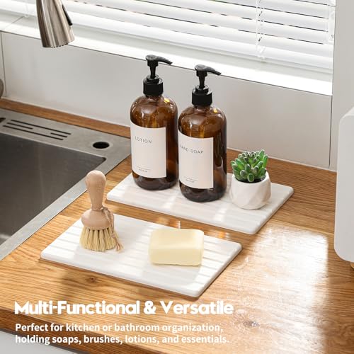 Razborci 2PCS Water Absorbing Stone Drying Tray Mat for Bathroom Sink & Kitchen Counter Organizer, Quick Dry Dish Soap Dispenser Sponge Holder, Vanity Sink Caddy, Drink Bar Coaster, White - 10"*6" - color: 2pack-10"x 6" - White