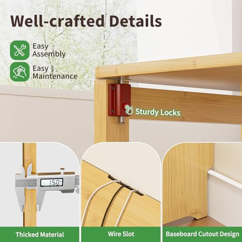 Bamboo Foldable Desk, Folding Desks for Small Spaces, Mid Century Small Computer Desk with Bookshelf for Bedroom Home Office, Natural - color: Natural, size: 21.3"D x 32.7"W x 29.5"H