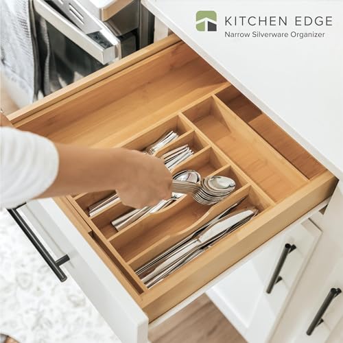 KitchenEdge Premium Silverware, Flatware and Utensil Organizer for Kitchen Drawers, Food-Safe Contract Grade, Expandable from 10.5 to 19 In, Natural Bamboo - color: Natural Bamboo, size: From 10.5" to 19" wide
