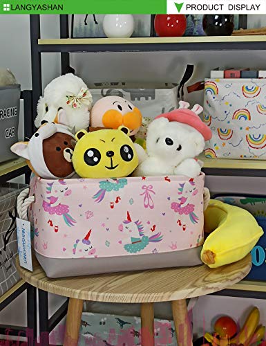 LANGYASHAN Rectangular Storage Bin Collapse Canvas Fabric Cartoon Storage Basket with Handles for Organizing Home Kitchen Boys and Girls Toys Office Closet Shelf Baskets(Rec Pink Dancing Unicorn) - color: Rec Pink Dancing Unicorn