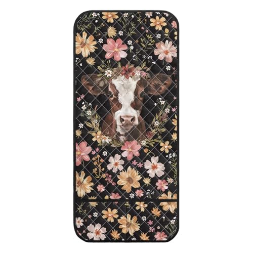 Highland Cattle Daisy Flower Print Sofa Armrest Slipcovers Non-Slip Arm Covers for Recliner with 2 Pockets for Magazine, Tablet, Phone, iPad Anti-Scratch Couch Covers Home Decor - color: Highland Cattle Daisy Flower