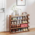 KNERS Bamboo Shoe Rack, Multi-Layer Space-Saving Shoe Organizer for Entryway, Bedroom or Living Room, Stable & Easy to Install, 3-Tier / 5-Tier / 6-Tier Options (5 Layer - 70cm) - size: 5 Layer - 70cm