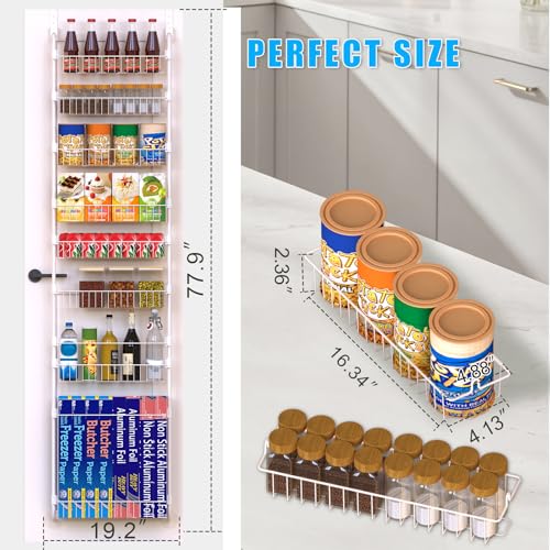 White Over the Door Pantry Organizer 8 Tier, Adjustable Basket Pantry Door Organizer and Storage, Heavy Duty Metal Kitchen Hanging Spice Rack (D5xW19xH50 Inches) - color: White