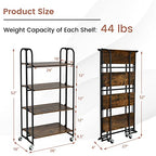 Giantex Foldable Storage Shelves with Wheels, No Assembly 4-Tier Rolling Cart, 2 of The Wheels Have Locks, Microwave Utility Cart Baker Rack, Portable Storage Rack w/Metal Frame, for Kitchen, RV - size: 52'' Tall