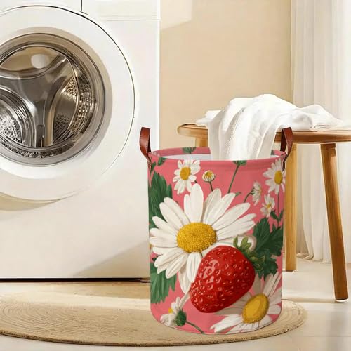 Funky Laundry Basket Strawberry Daisy Design Collapsible Laundry Baskets Oxford Cloth Red Storage Bin Colorful Laundry Hamper Spring Decor 15.75x15.75x19.7" - color: Colorful583